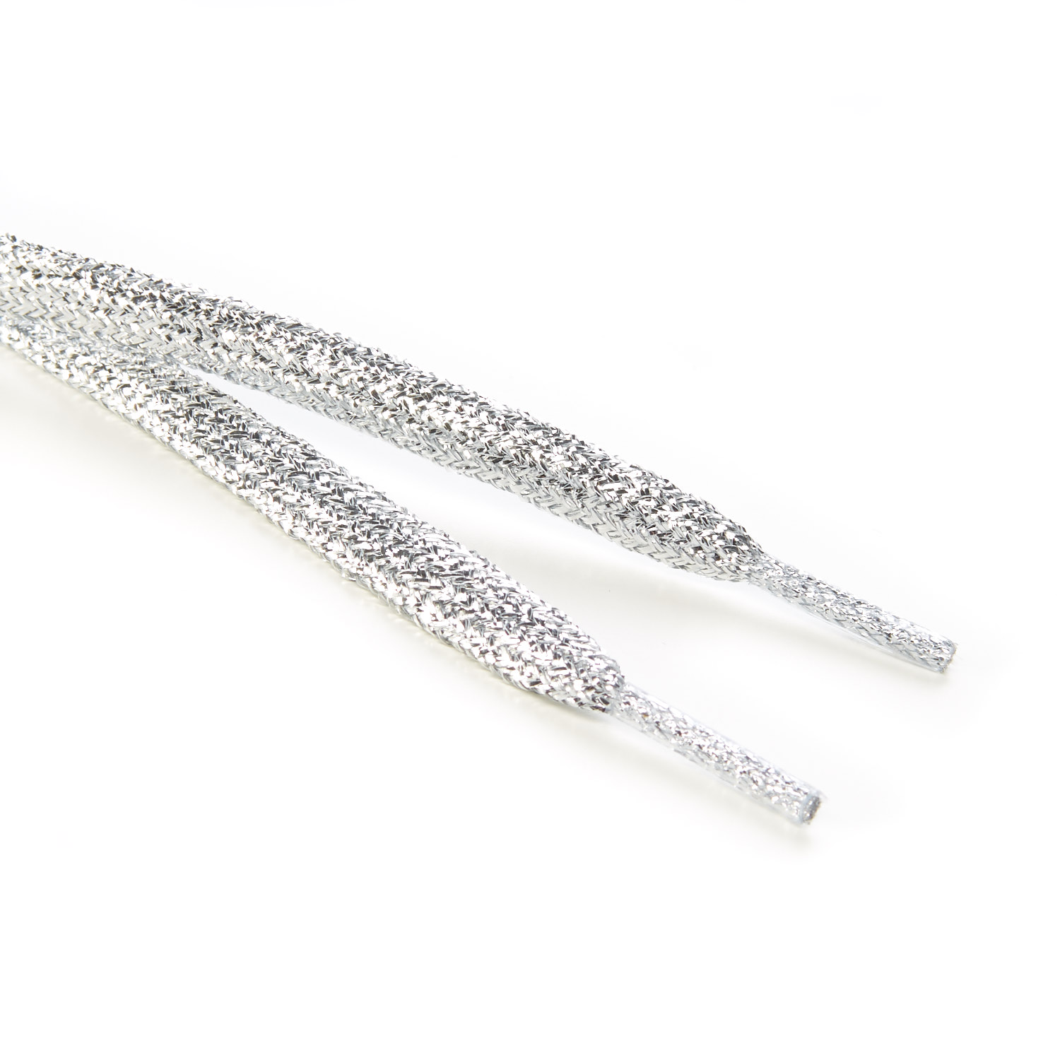 Flat Tubular Lurex Shoe Laces - Silver